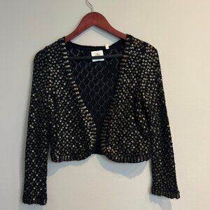 NWT HWR/Anthropologie Festive Black Cardigan Gold Sequins.  Size M